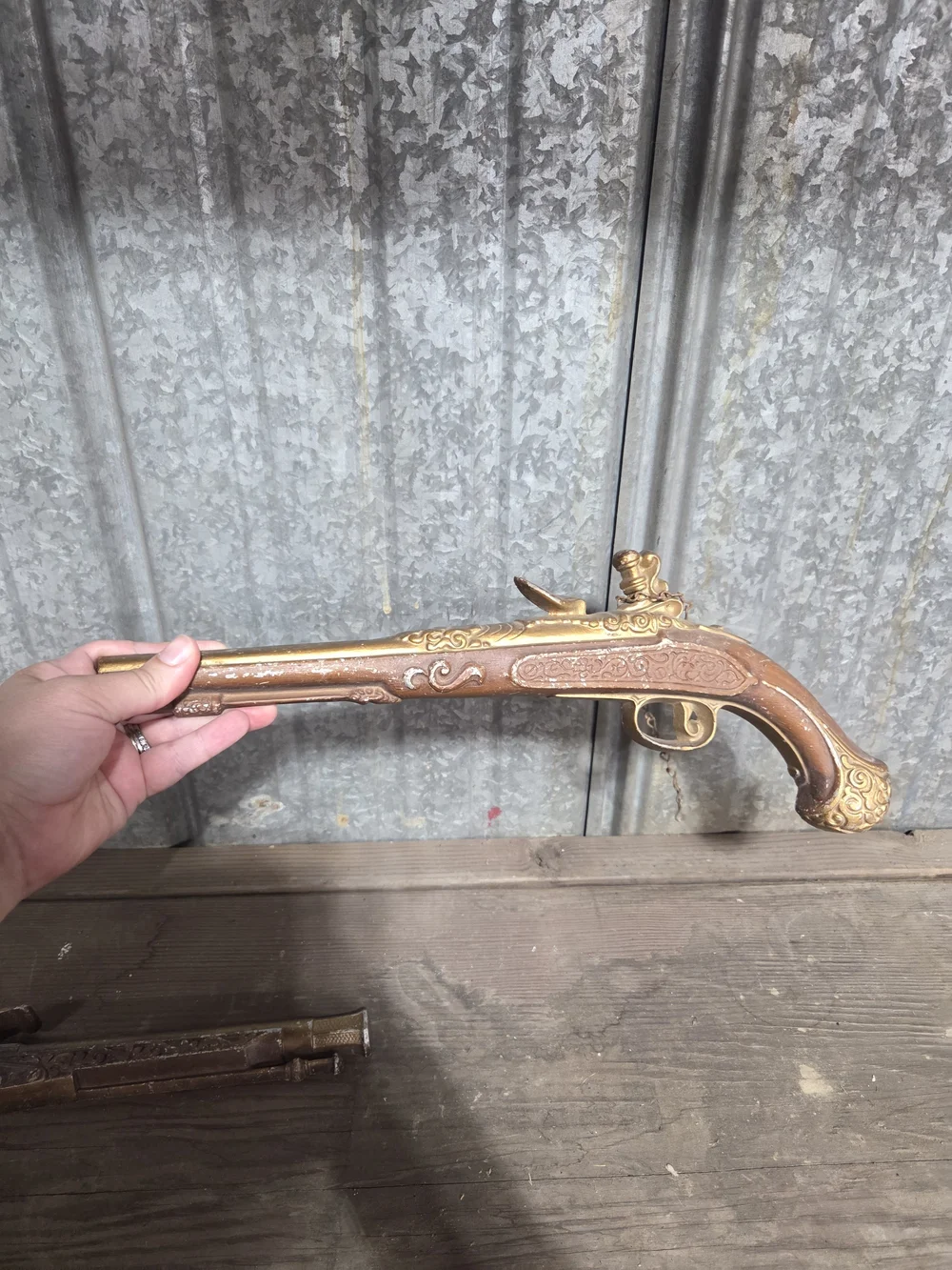 Ornate Decorative Flintlock-Style Pistol in Gold and Brown